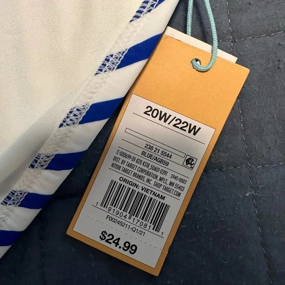 Blue & White Stripe high waist high swim Bottoms Plus Size NWT 20/22 #1176 - Picture 4 of 6